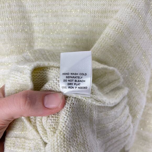 NSR | NWT Napean Sea Rd Ivory & Gold Metallic Threading Mock Neck Knit Sweater - Picture 12 of 12